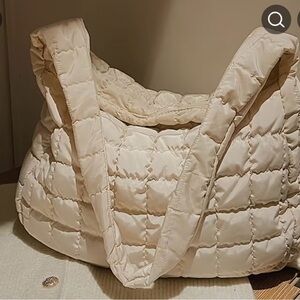 Cream Quilted Puffer Tote Bag